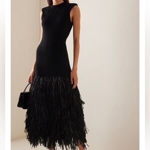 Aje Rushes Raffia-Trimmed Knit Midi Dress BNWT